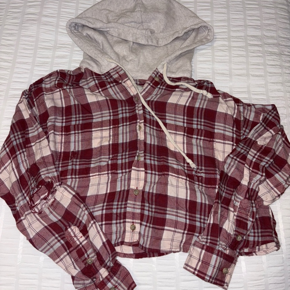 american eagle cropped flannel hoodie